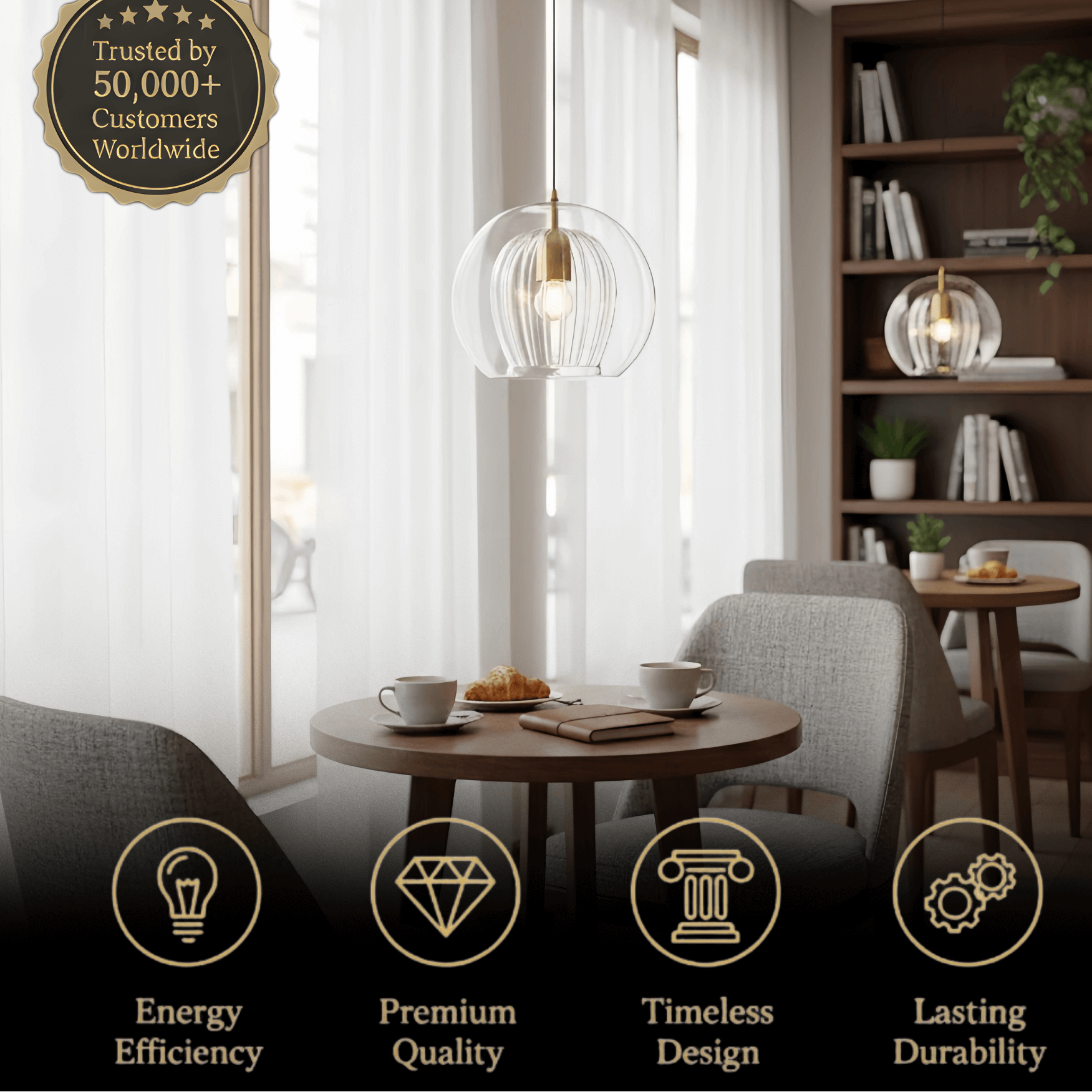 Vetro Nordic Globe Pendant Light β Clear or Amber Glass for Bedroom