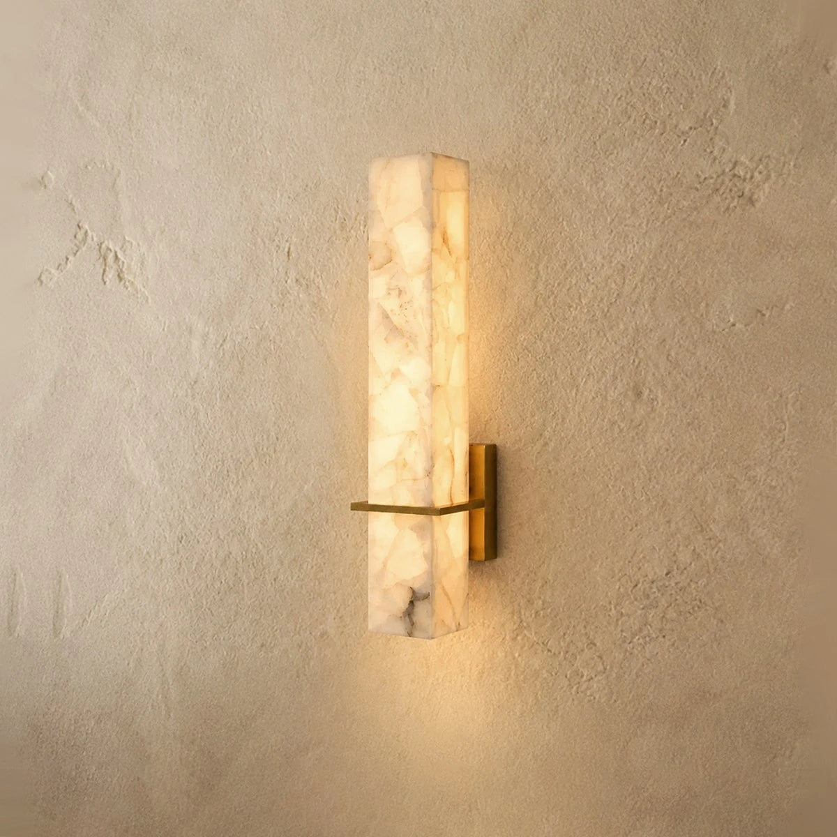 Alba Minimalist Cuboid Wall Lamp -- White Alabaster & Metal for Bedroom Living Room