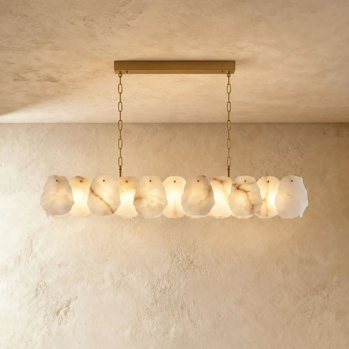 Brass Alabaster Linear Island Chandelier