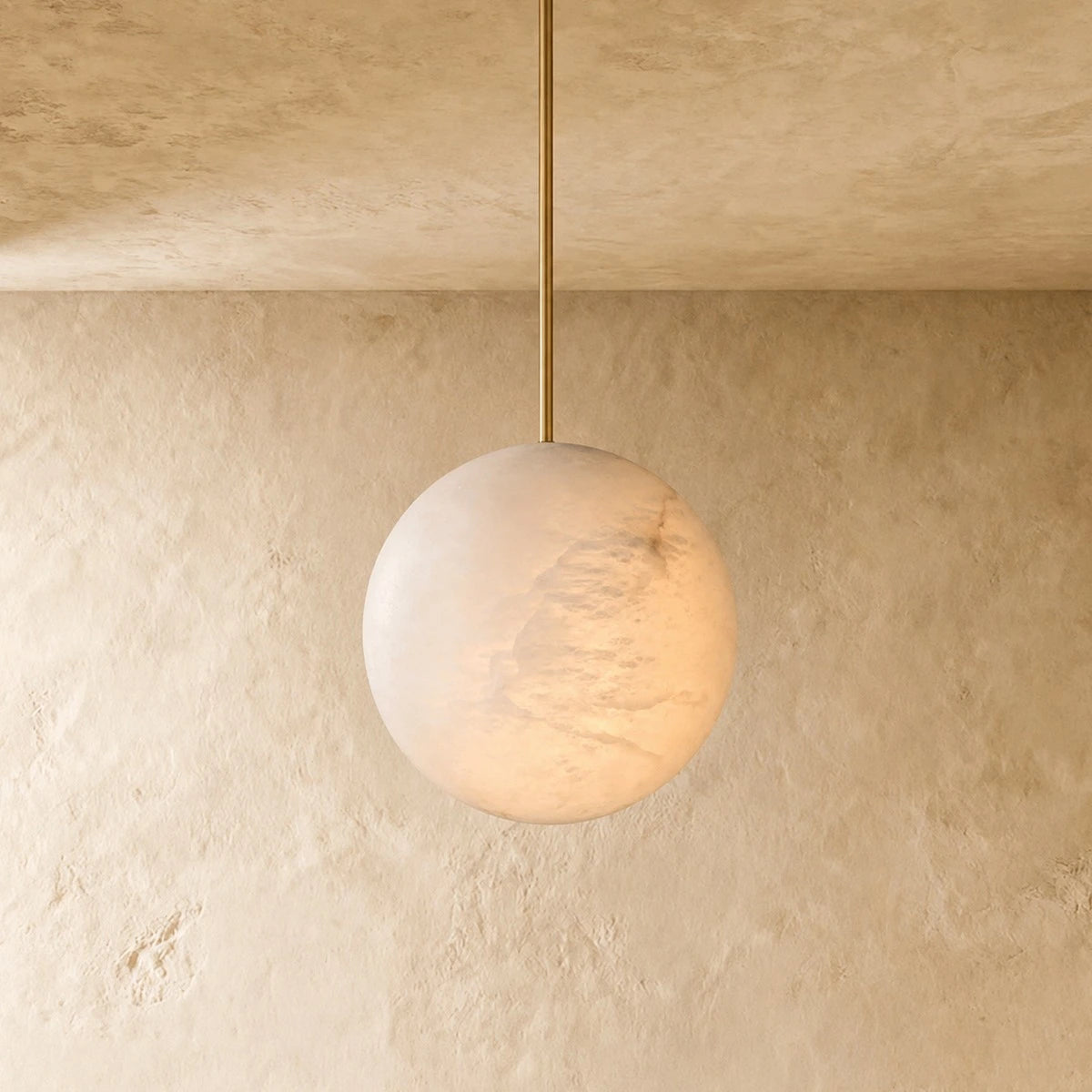Carved Alabaster Globe Pendant Light - Celestial