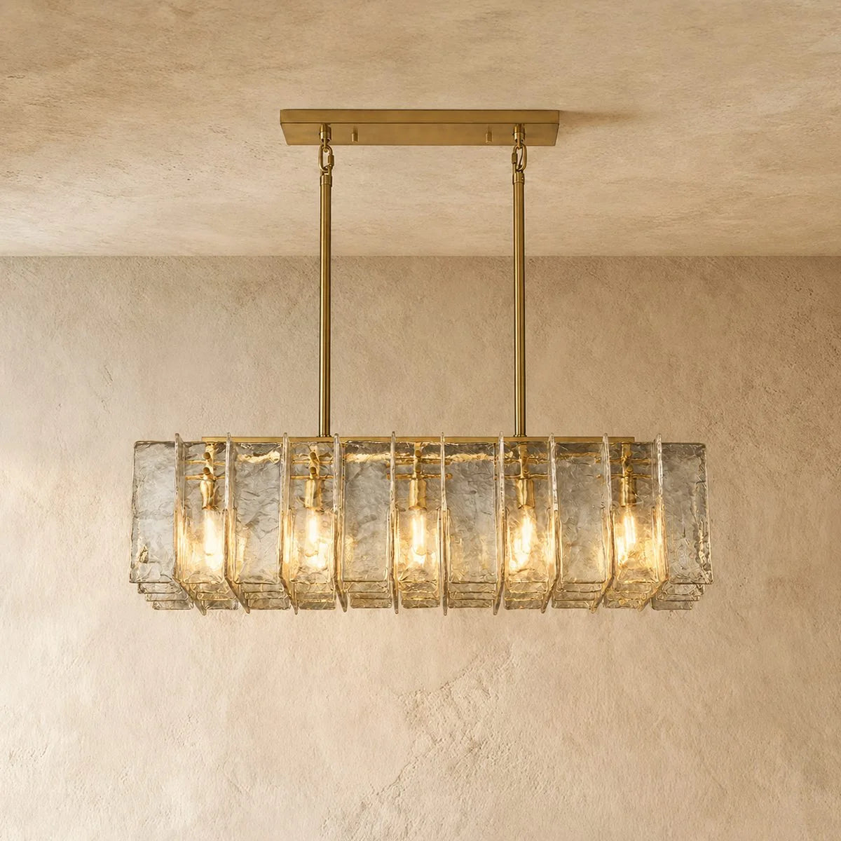 Clear Hammered Glass Rectangular Chandelier - Lattice