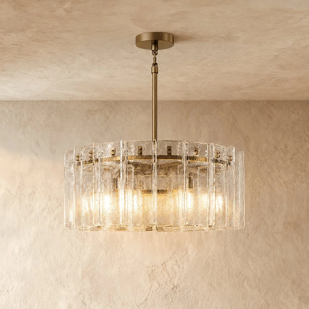 Clear Hammered Glass Round Chandelier - Lattice