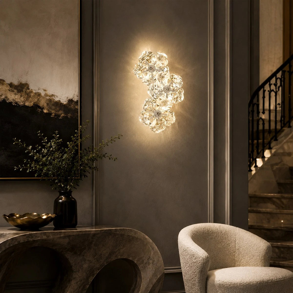 Crystal Flower Shaped Wall Lamp