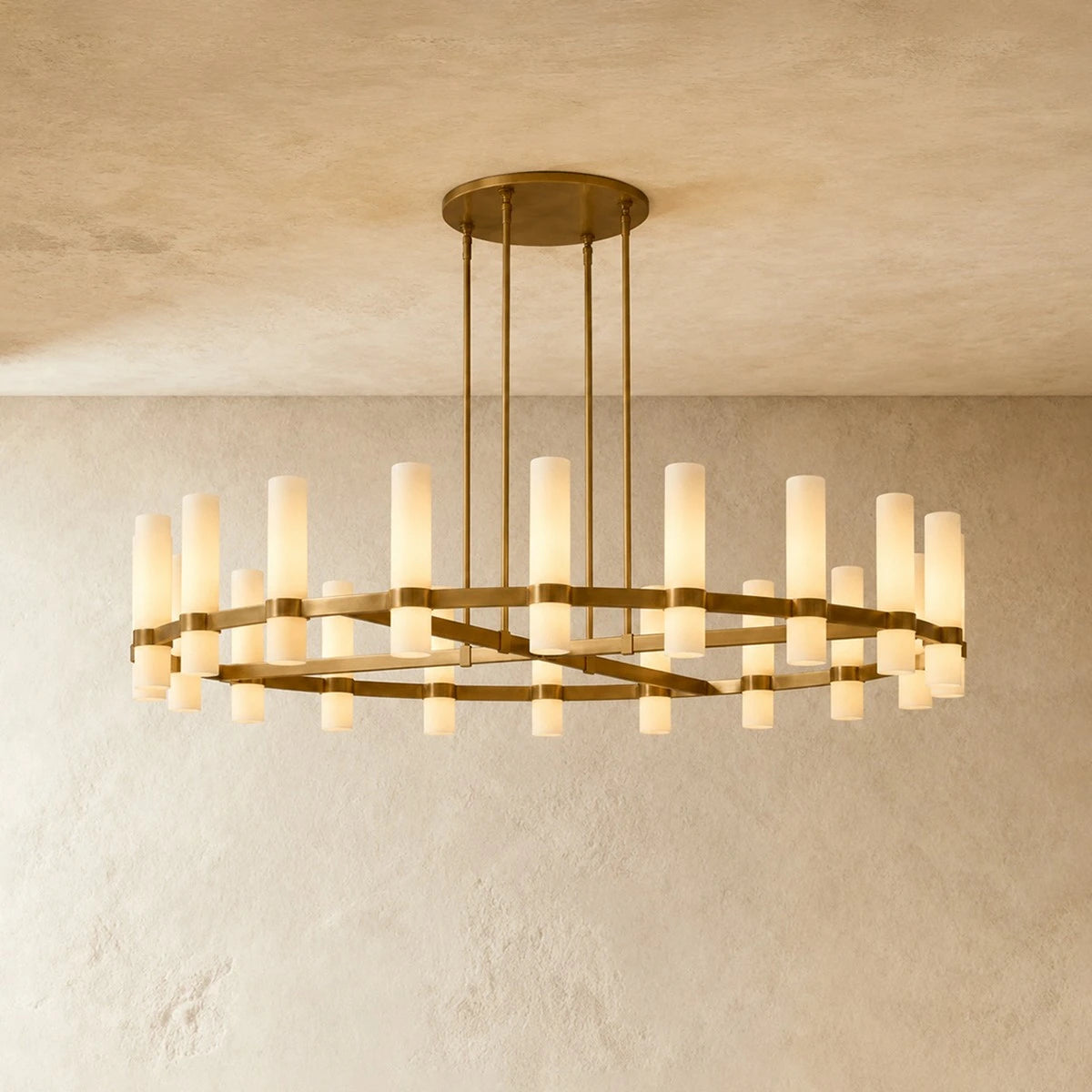Cylindrical Milk Glass Round Chandelier - Ravelle