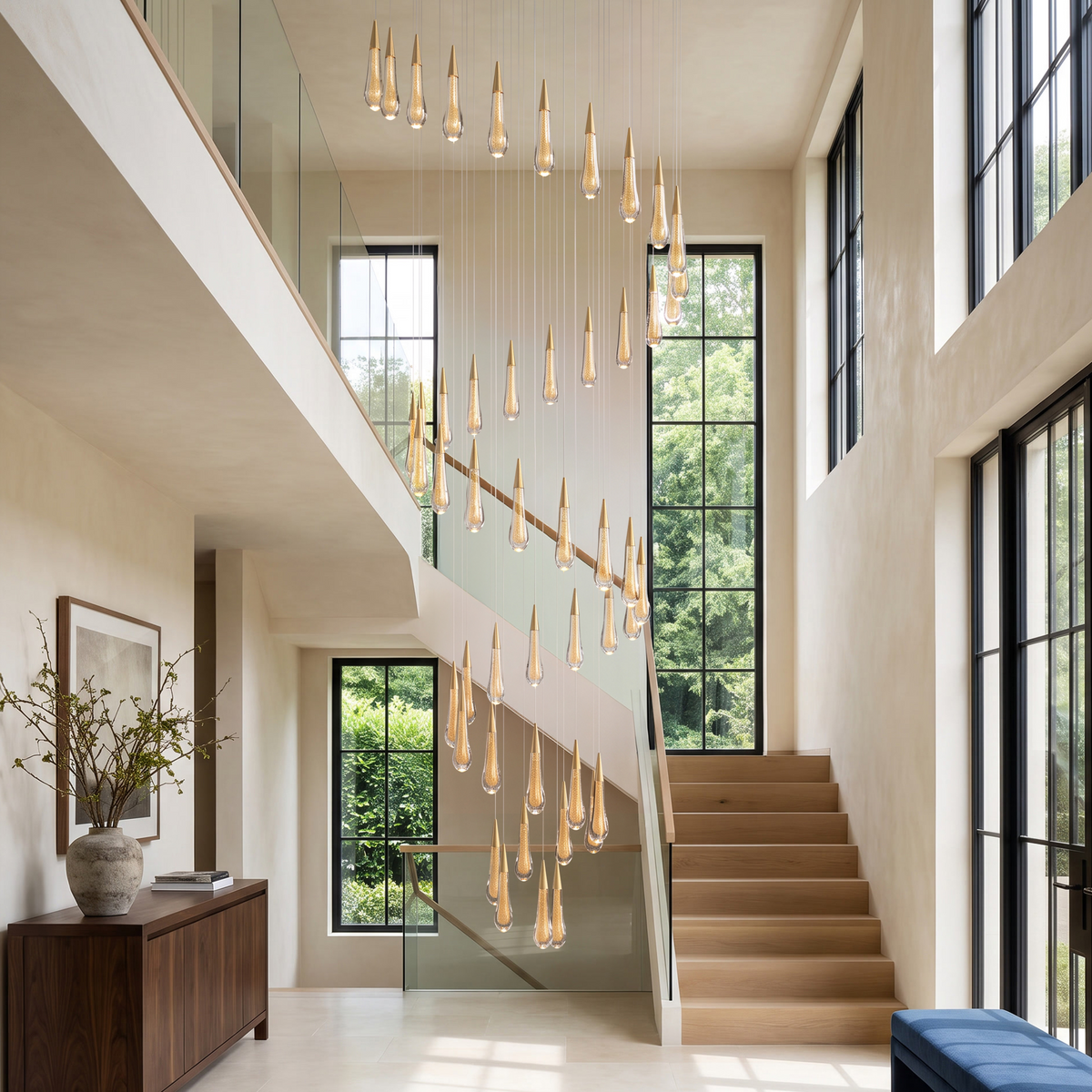 Gold Crystal Droplet Staircase Chandelier