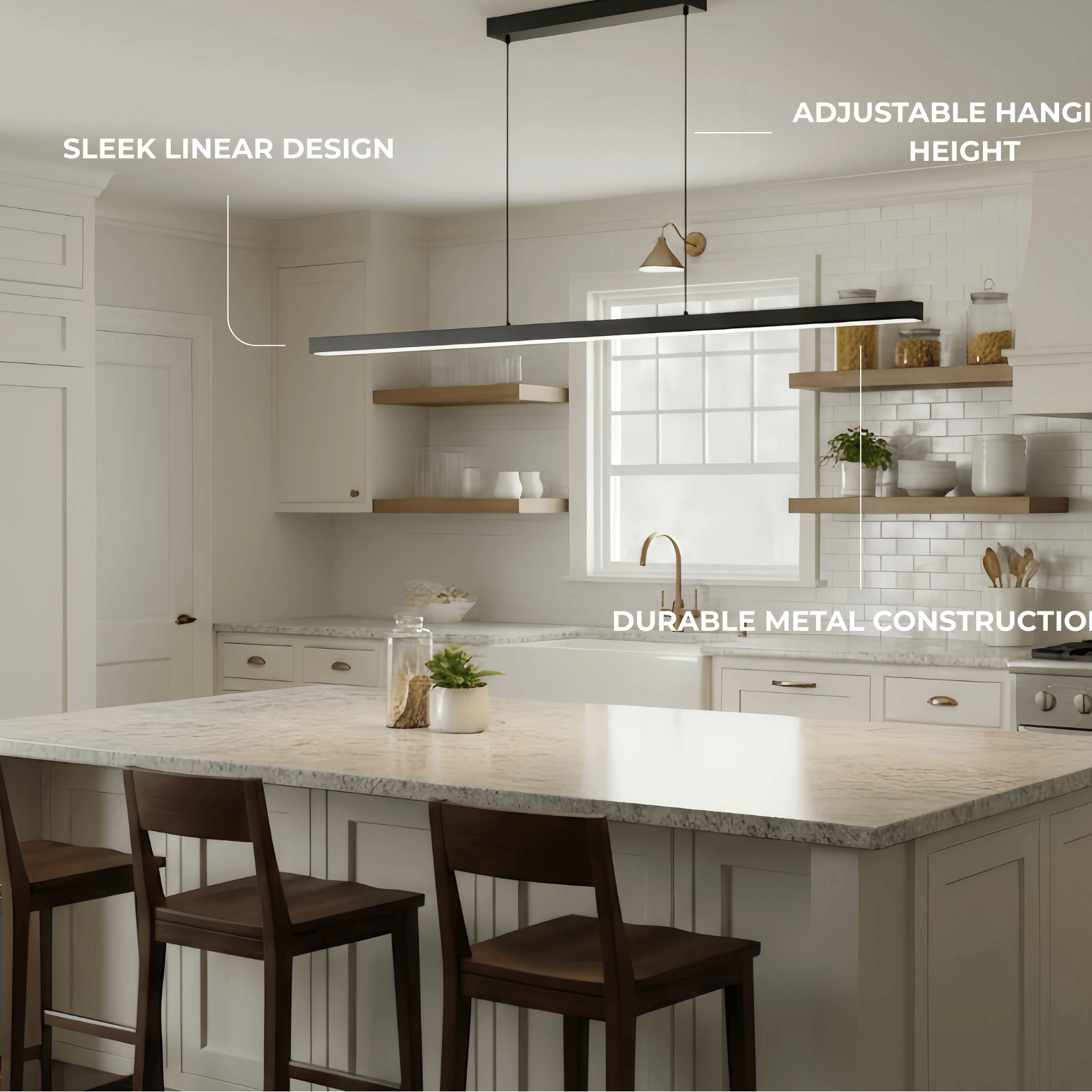 Arcato Minimalist Dimmable Linear Pendant Light – Black or White Acrylic for Dining Room