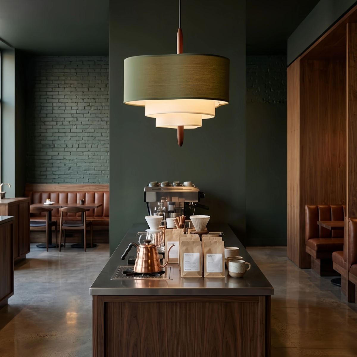 Zenno Modern Fabric Pendant Light – White or Green for Dining Room