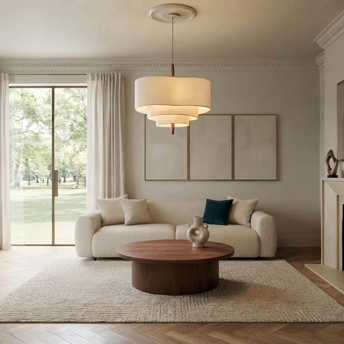 Zenno Modern Fabric Pendant Light – White or Green for Dining Room