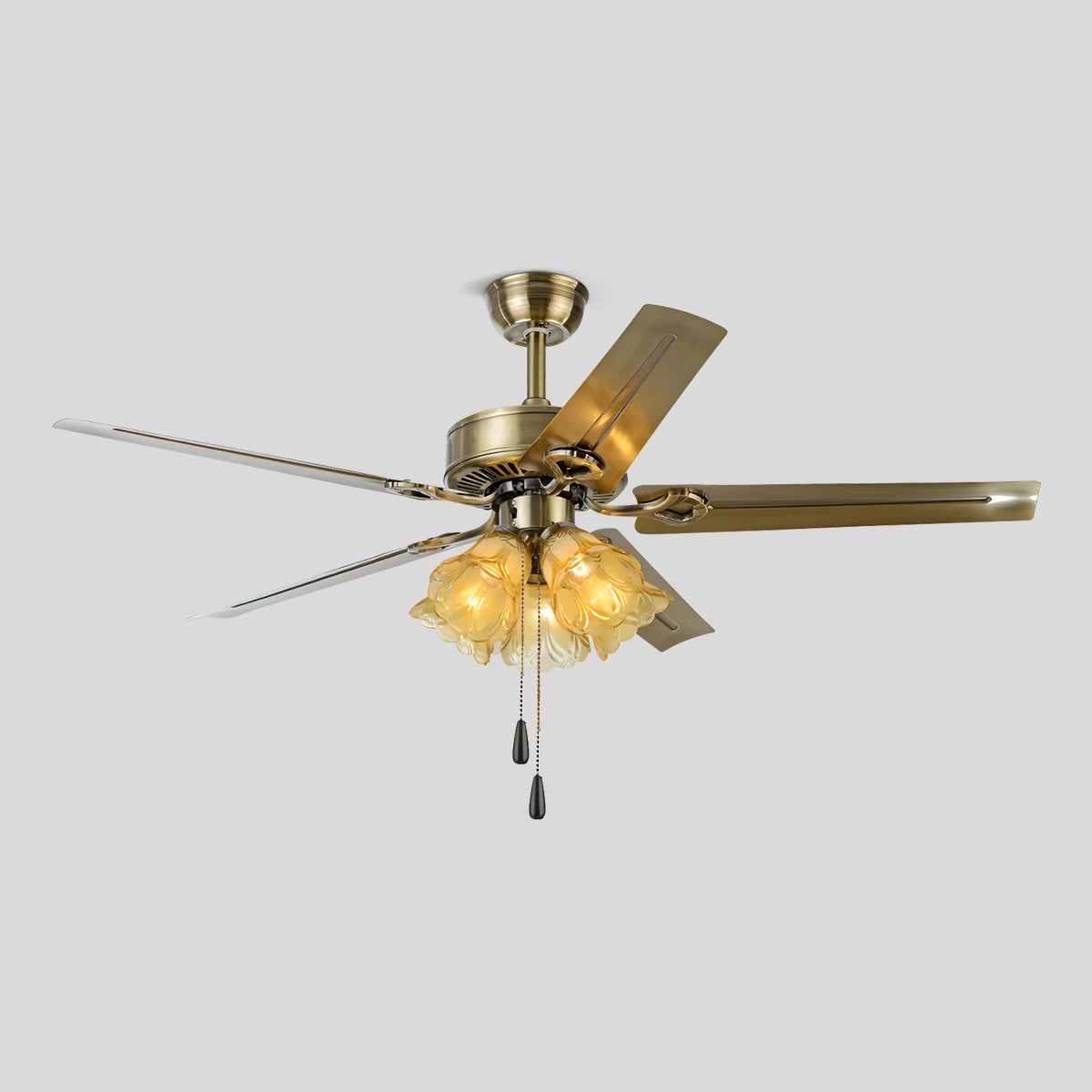 Antizer Vintage Ceiling Fan with Light for Dining Room Polished Iron D132cm / 52"