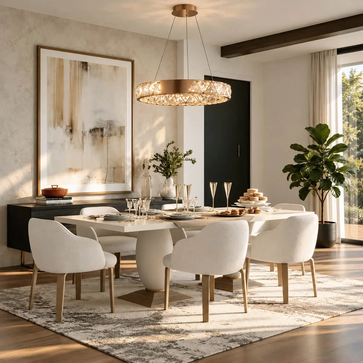 Rose Gold & Crystal Round Chandelier