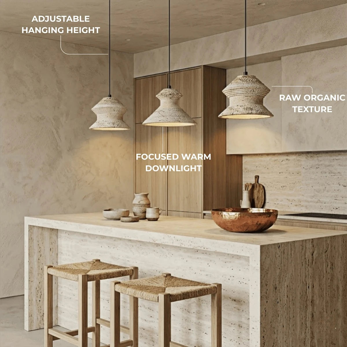 Strata Minimalist Travertine Pendant Light