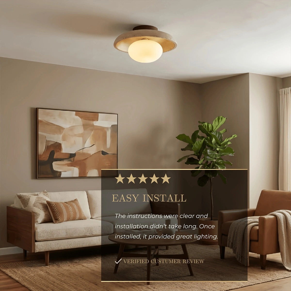 Strata Modern Travertine Ceiling Light