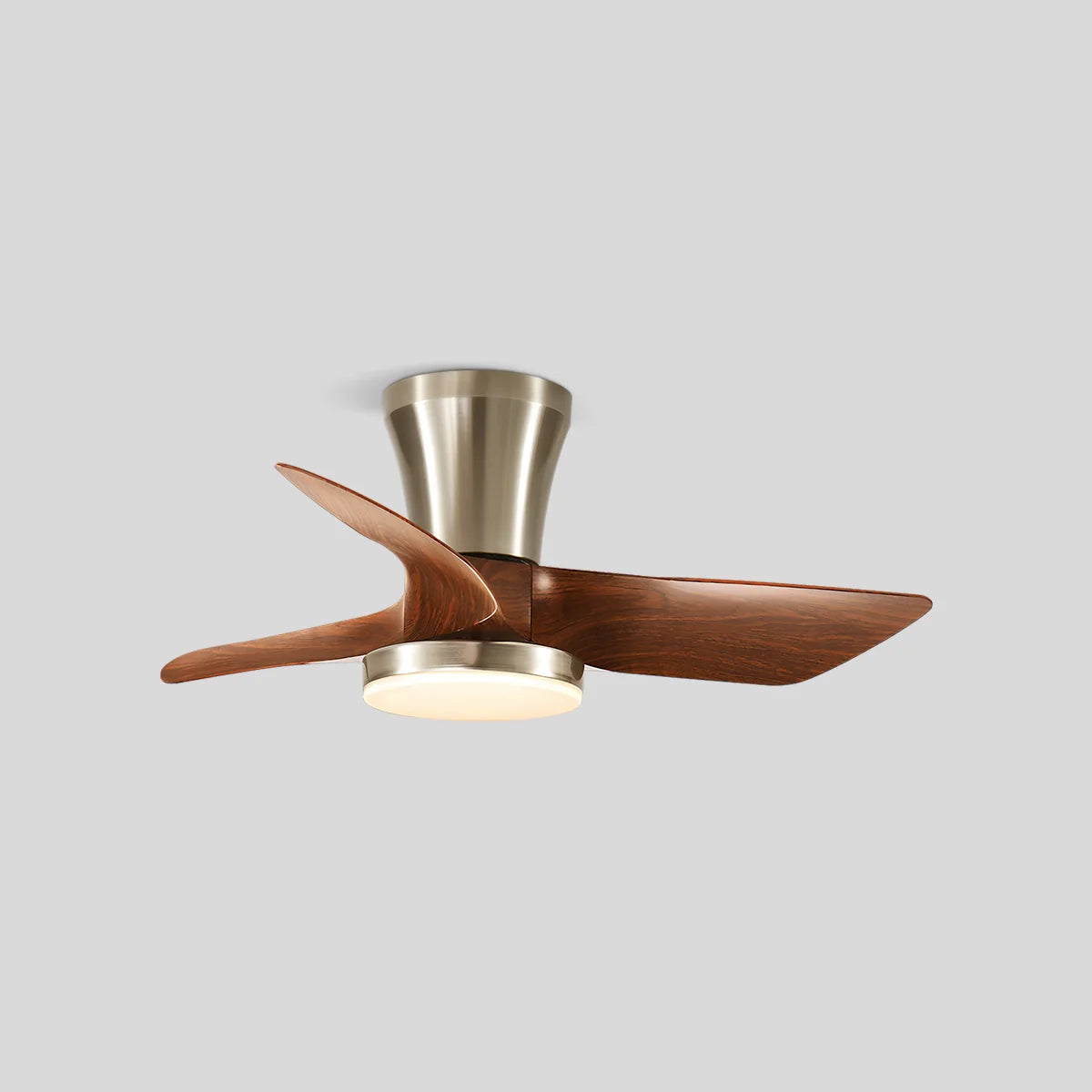 Antizer Nordic LED Ceiling Fan with Light for Living Room Walnut wood+Sand nickel
