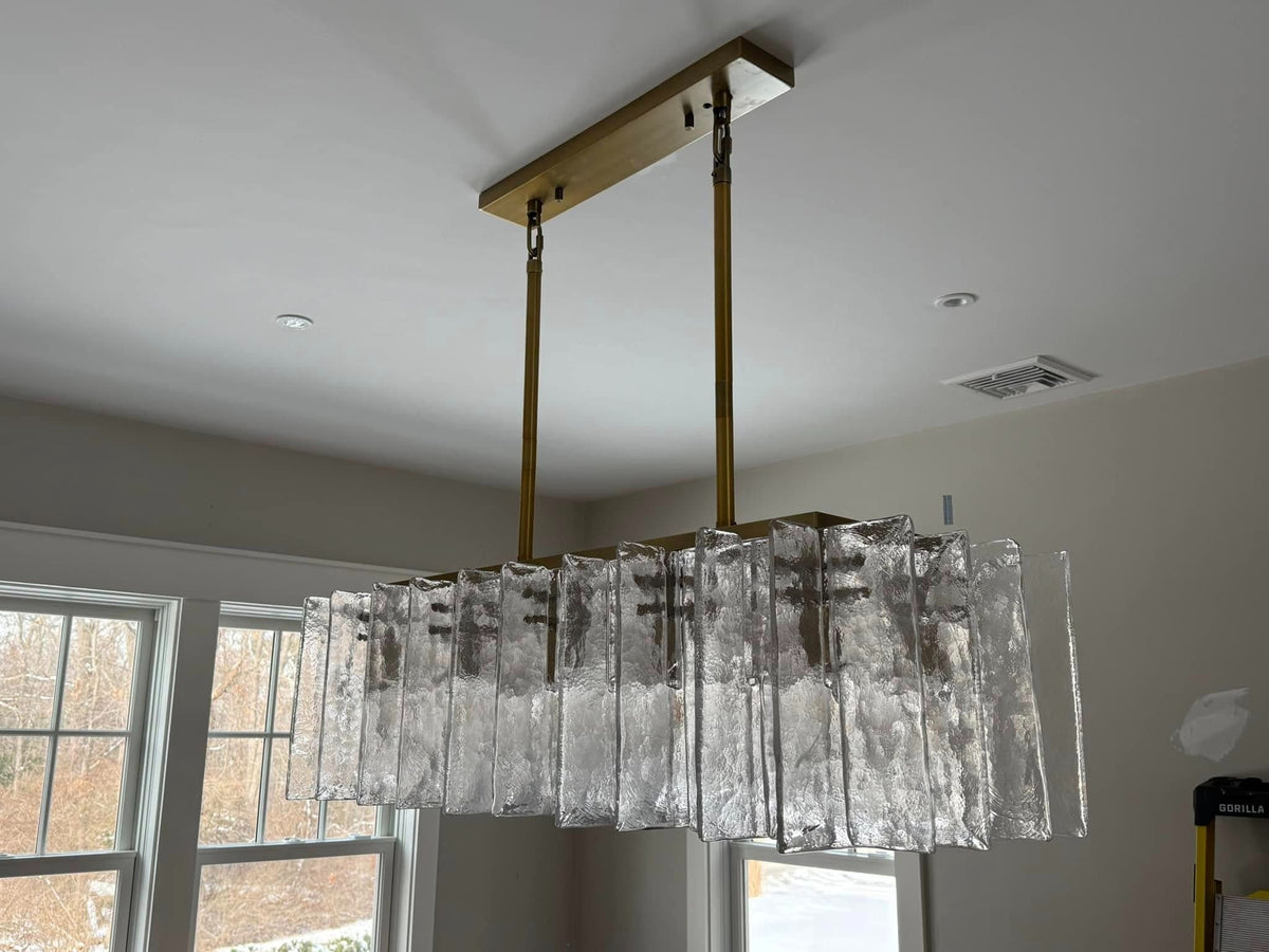 Clear Hammered Glass Rectangular Chandelier - Lattice