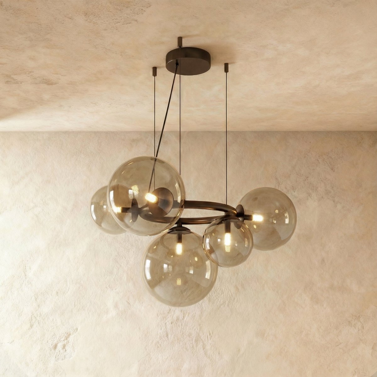 Lucienne Chandelier Smoky Gray Glass 5 Heads: D22"(56cm) x H11.8"(30cm)