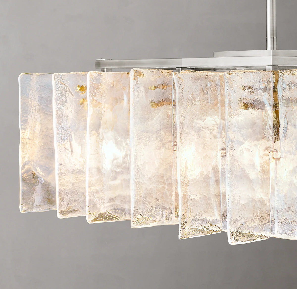 Clear Hammered Glass Rectangular Chandelier - Lattice