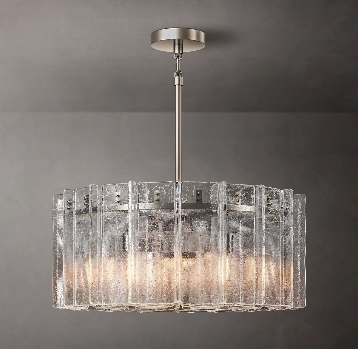 Clear Hammered Glass Round Chandelier - Lattice