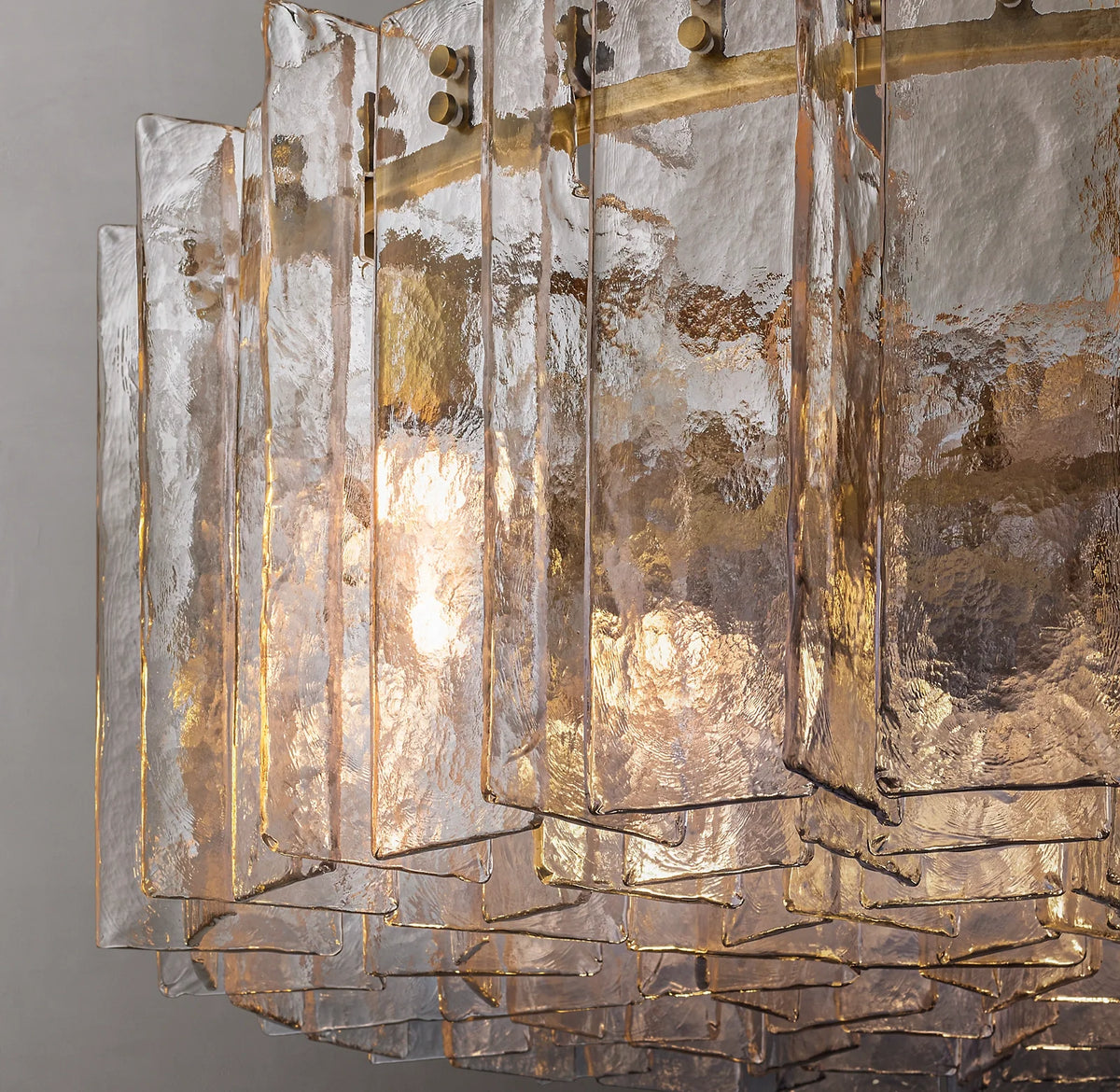 Clear Hammered Glass Round Chandelier - Lattice