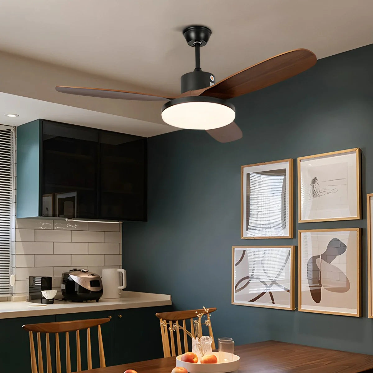 3 Wood Blade Ceiling Fan with Light
