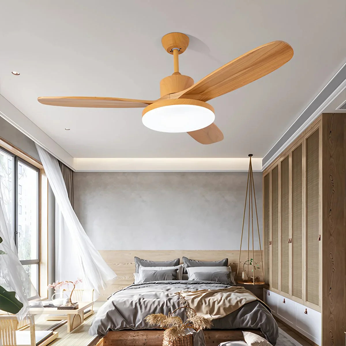3 Wood Blade Ceiling Fan with Light