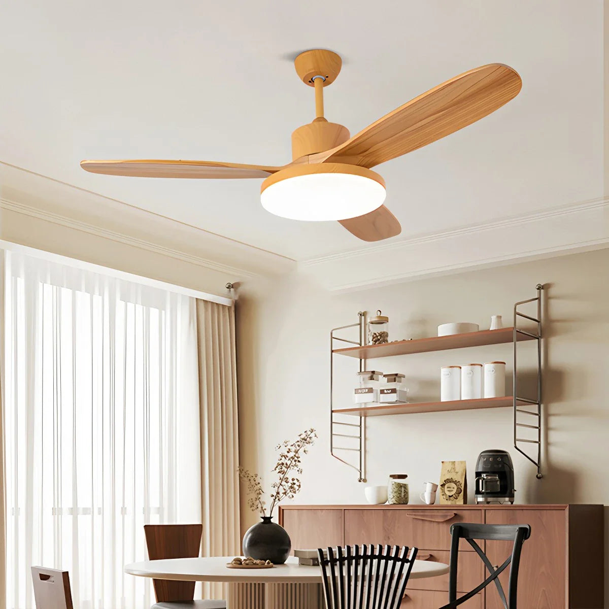 3 Wood Blade Ceiling Fan with Light