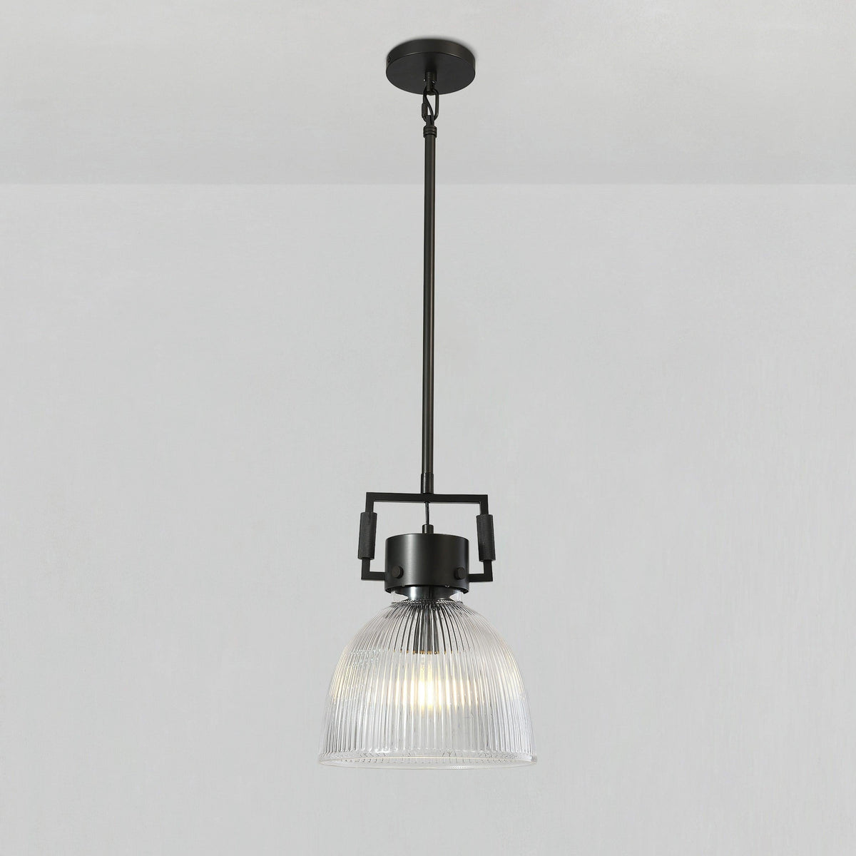 10 Inch Ribbed Glass Dome Pendant Light - Machinist