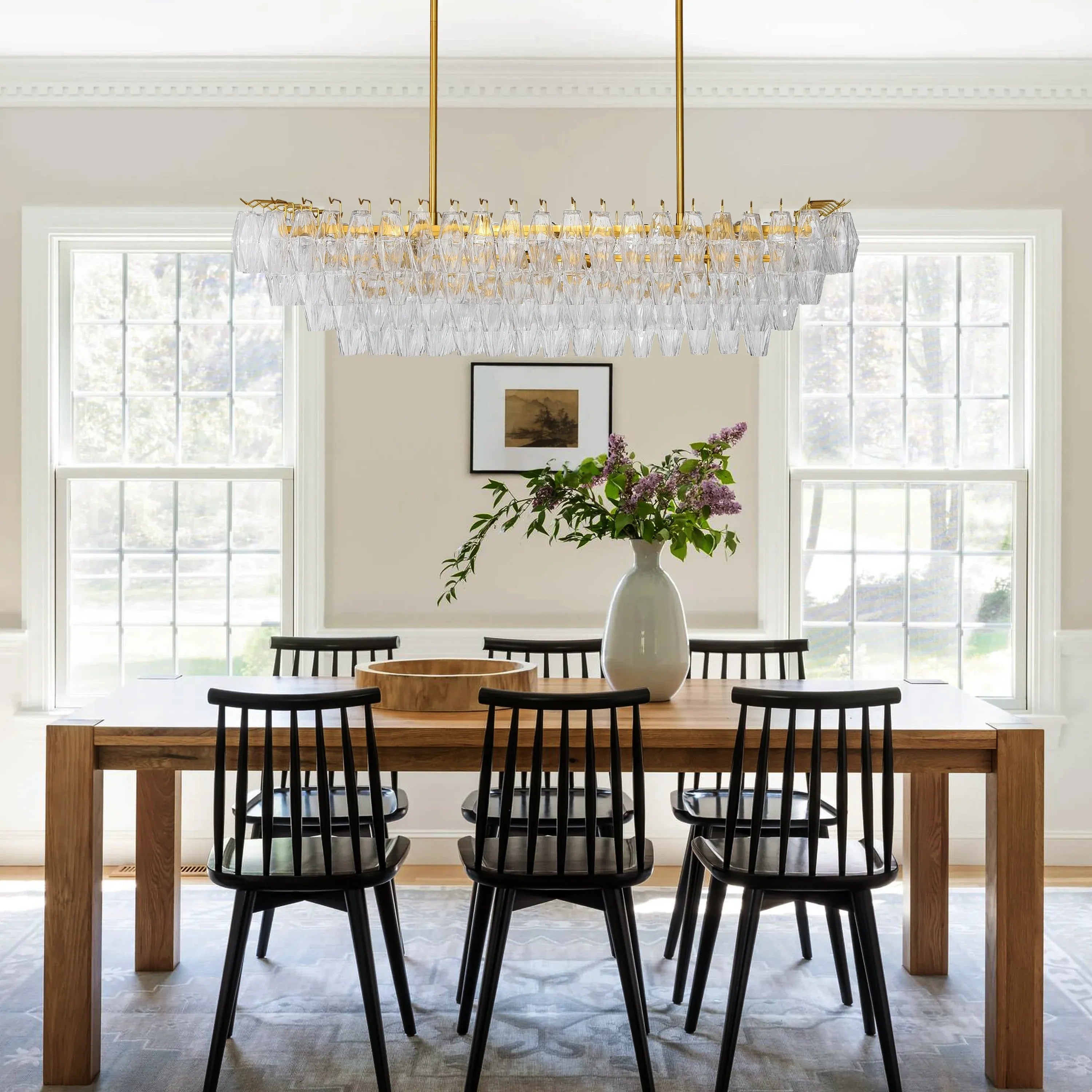 Clear Murano Glass Tiered Rectangular Chandelier - Chiara