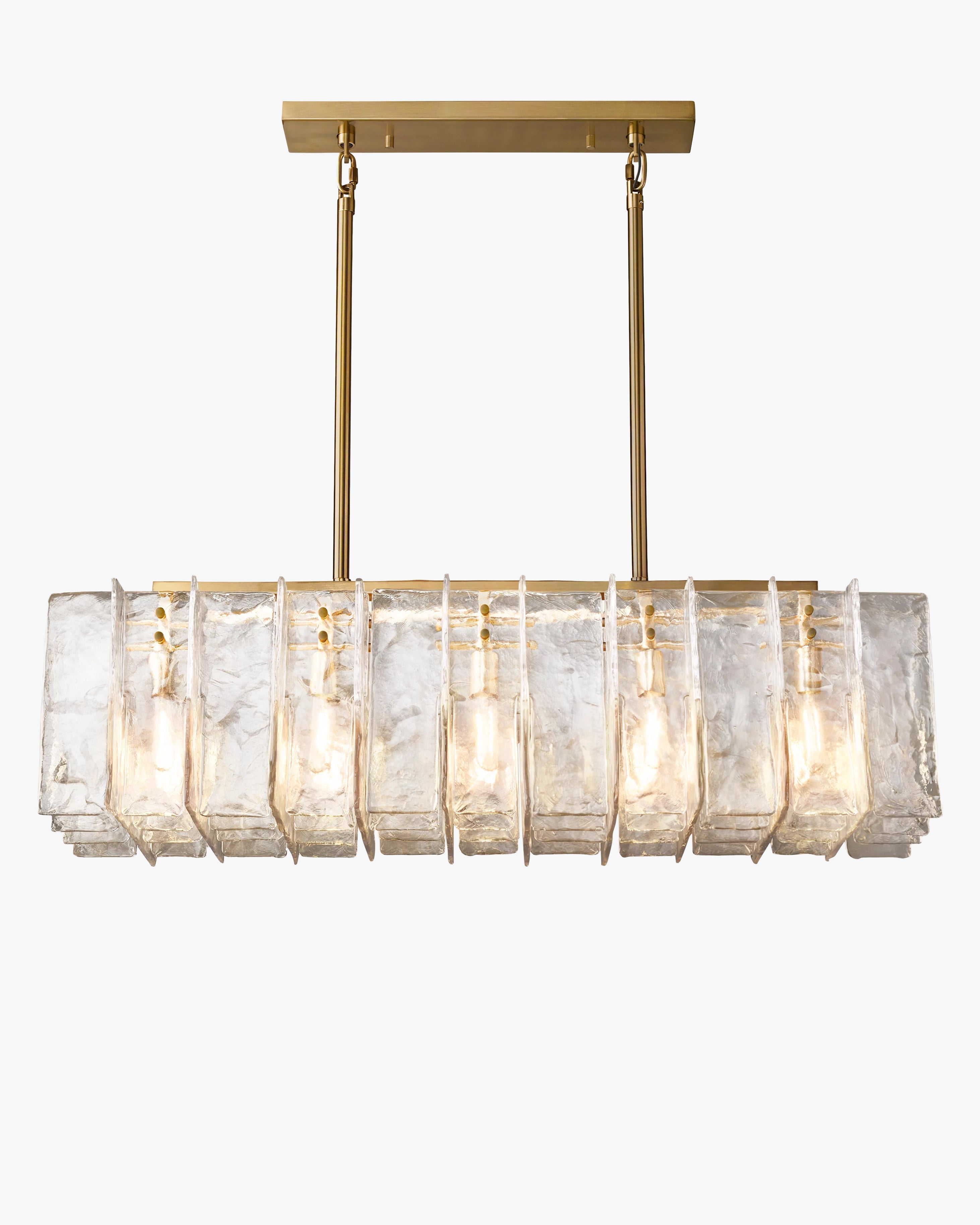 Clear Hammered Glass Rectangular Chandelier - Lattice