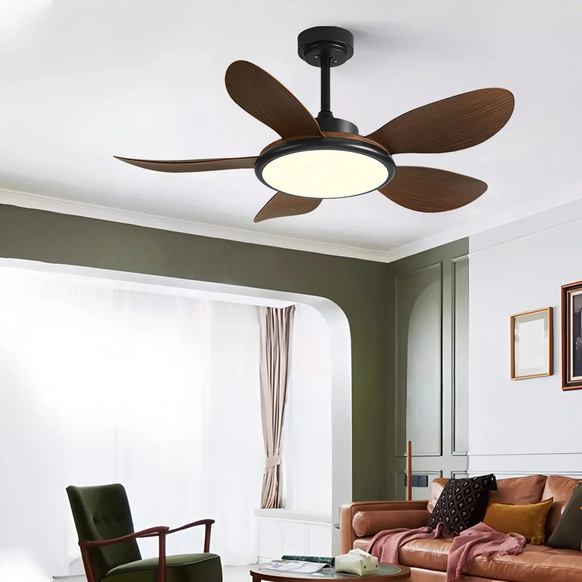 5-Blade Wood Ceiling Fan with Light for Living Room