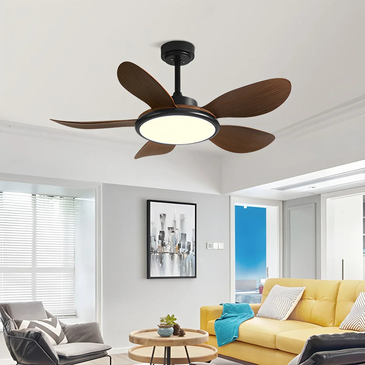5-Blade Wood Ceiling Fan with Light for Living Room