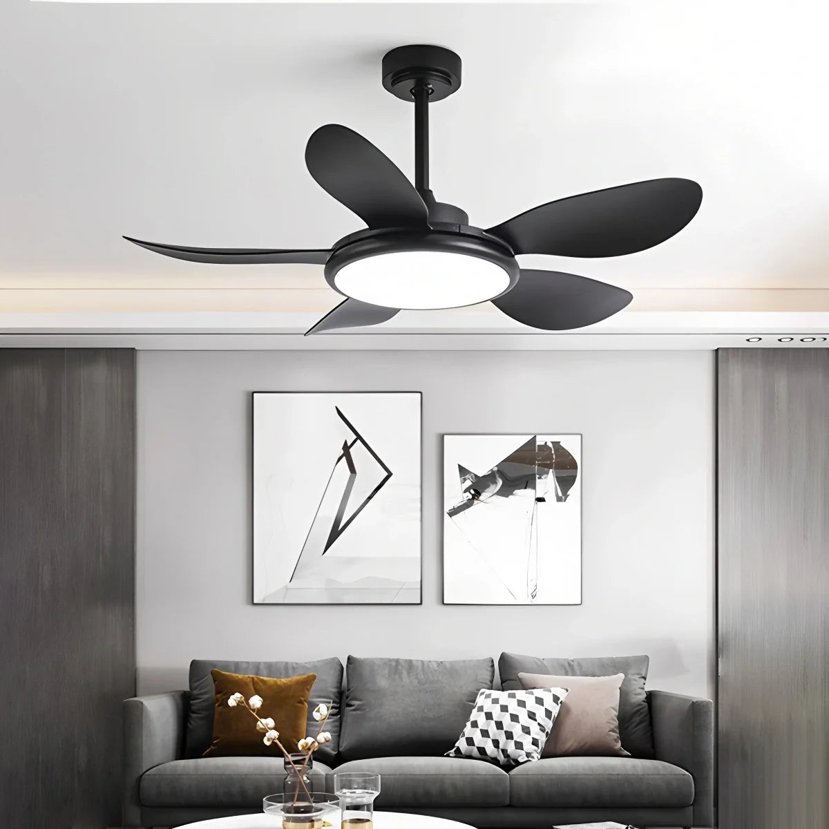 5-Blade Wood Ceiling Fan with Light for Living Room