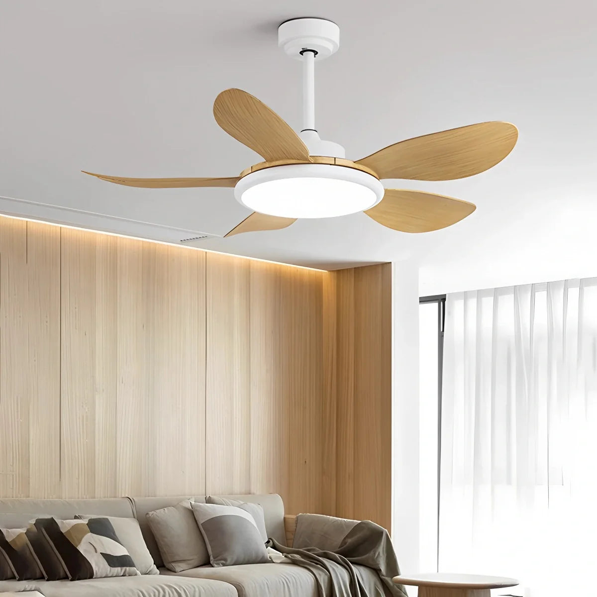 5-Blade Wood Ceiling Fan with Light for Living Room