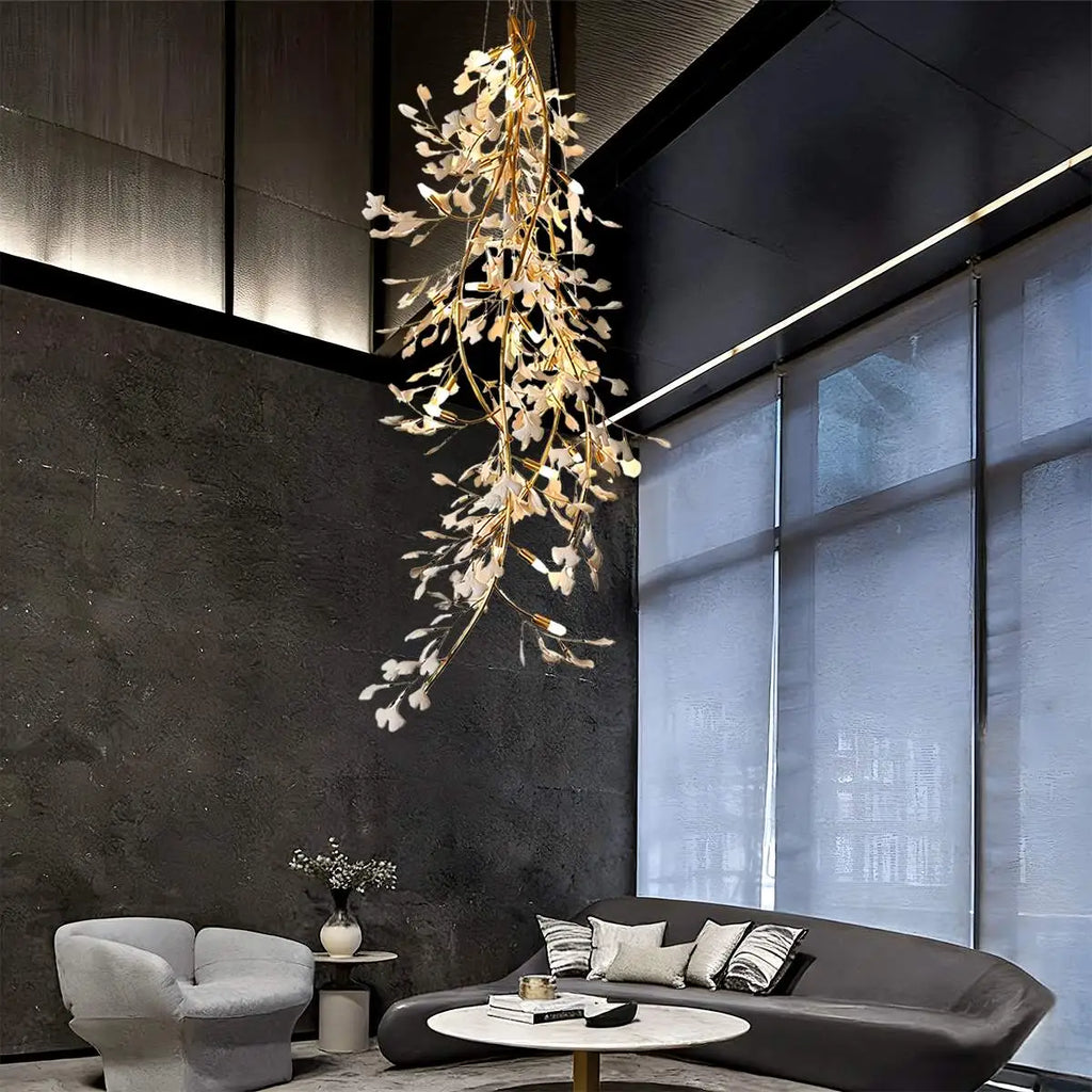 Antizer Gingko Long Branch Chandelier for High Ceiling