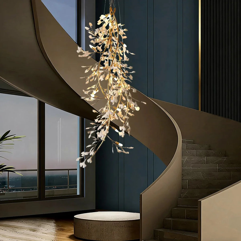 Antizer Gingko Long Branch Chandelier for High Ceiling
