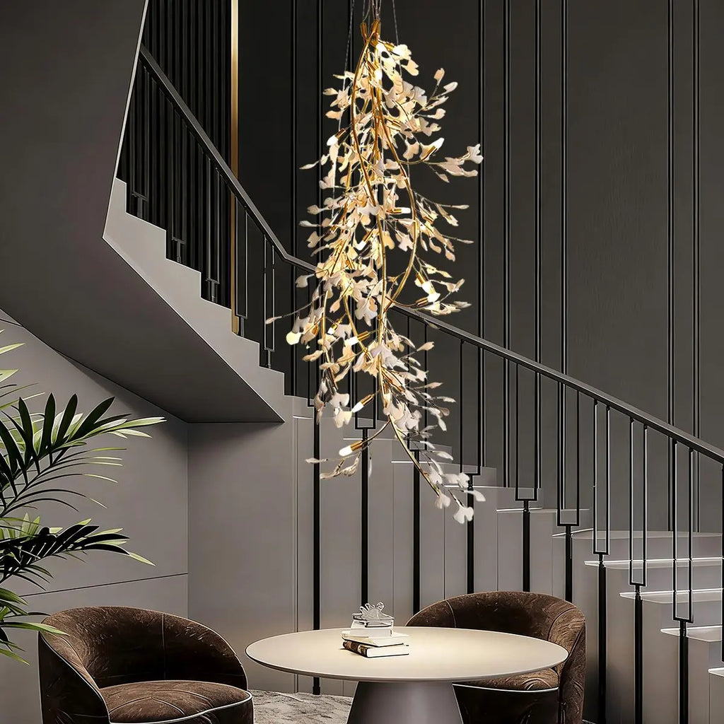 Antizer Gingko Long Branch Chandelier for High Ceiling