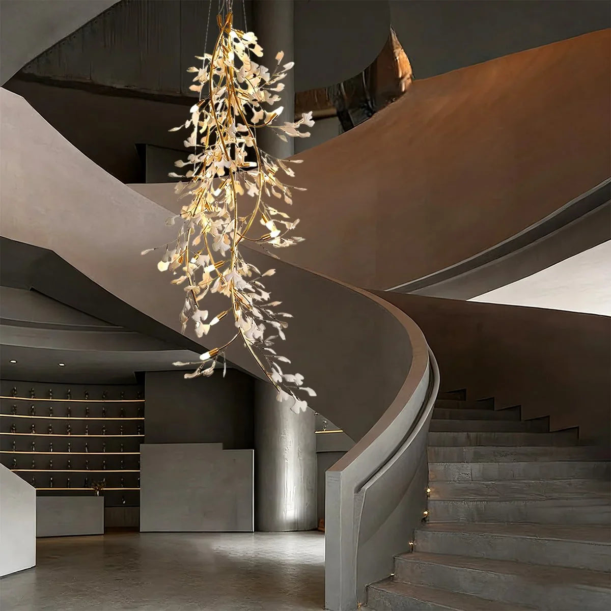 Antizer Gingko Long Branch Chandelier for High Ceiling