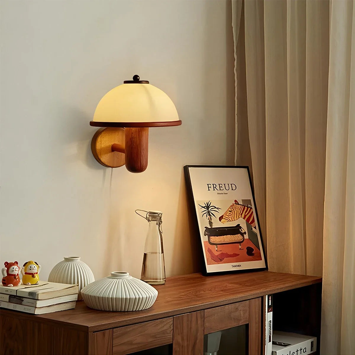 Zarvo Mushroom Wood Wall Lamp for Bedroom