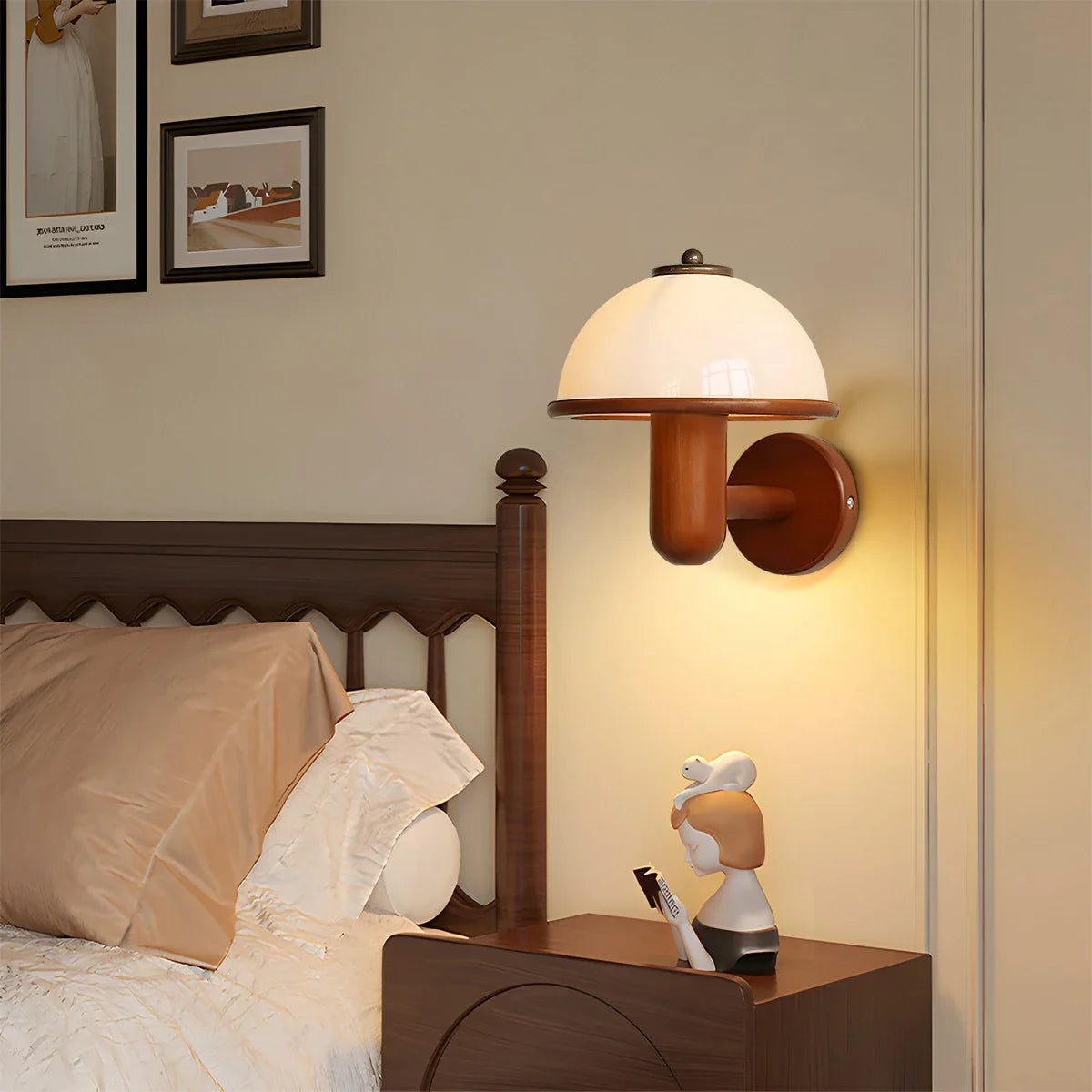Zarvo Mushroom Wood Wall Lamp for Bedroom