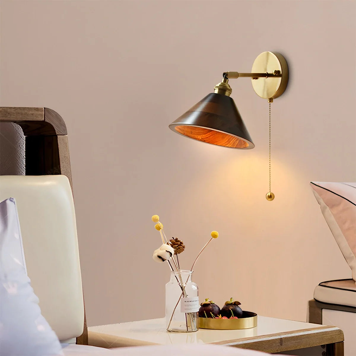 Zarvo Vintage Wood Pull Chain Switch Wall Lamp