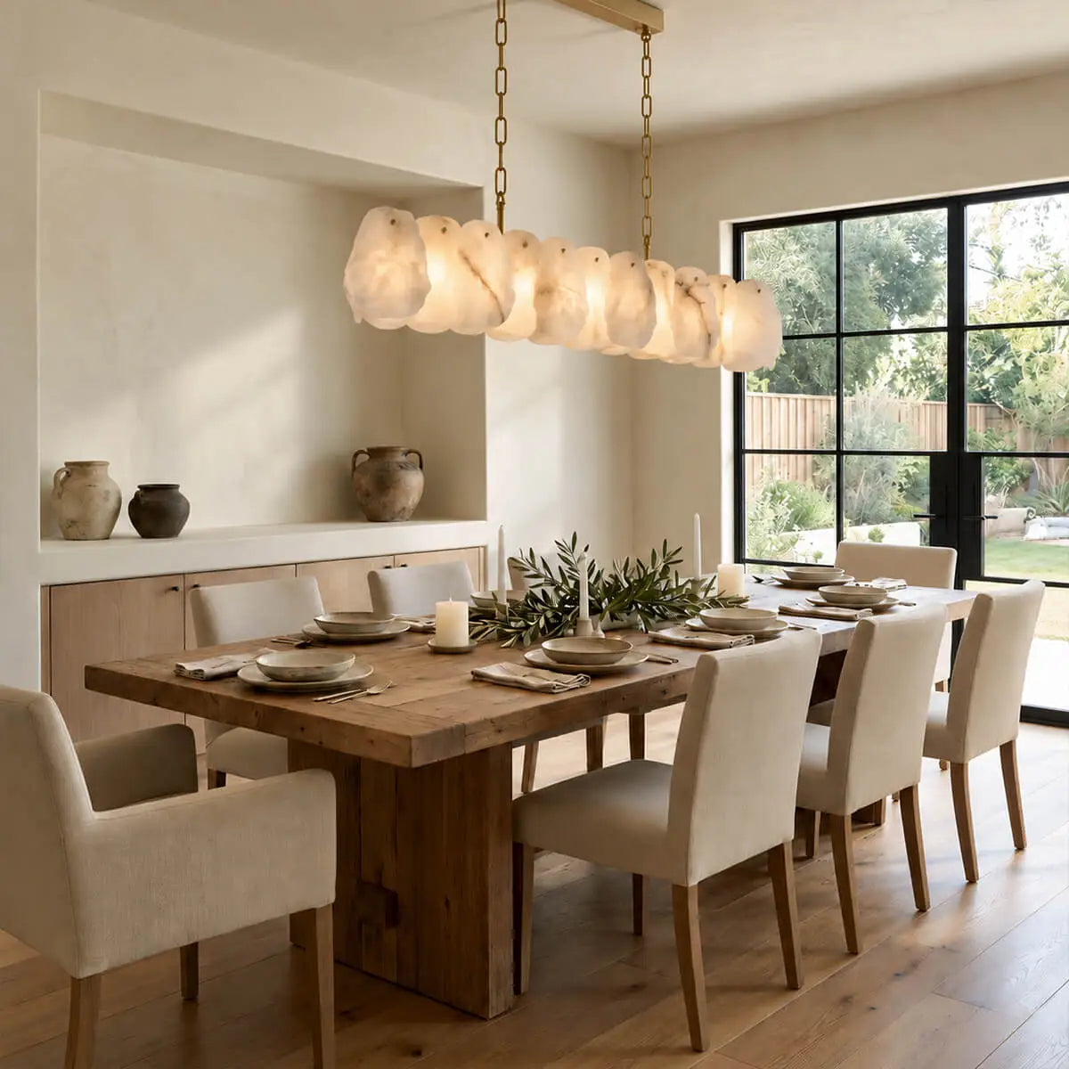 Brass Alabaster Linear Island Chandelier
