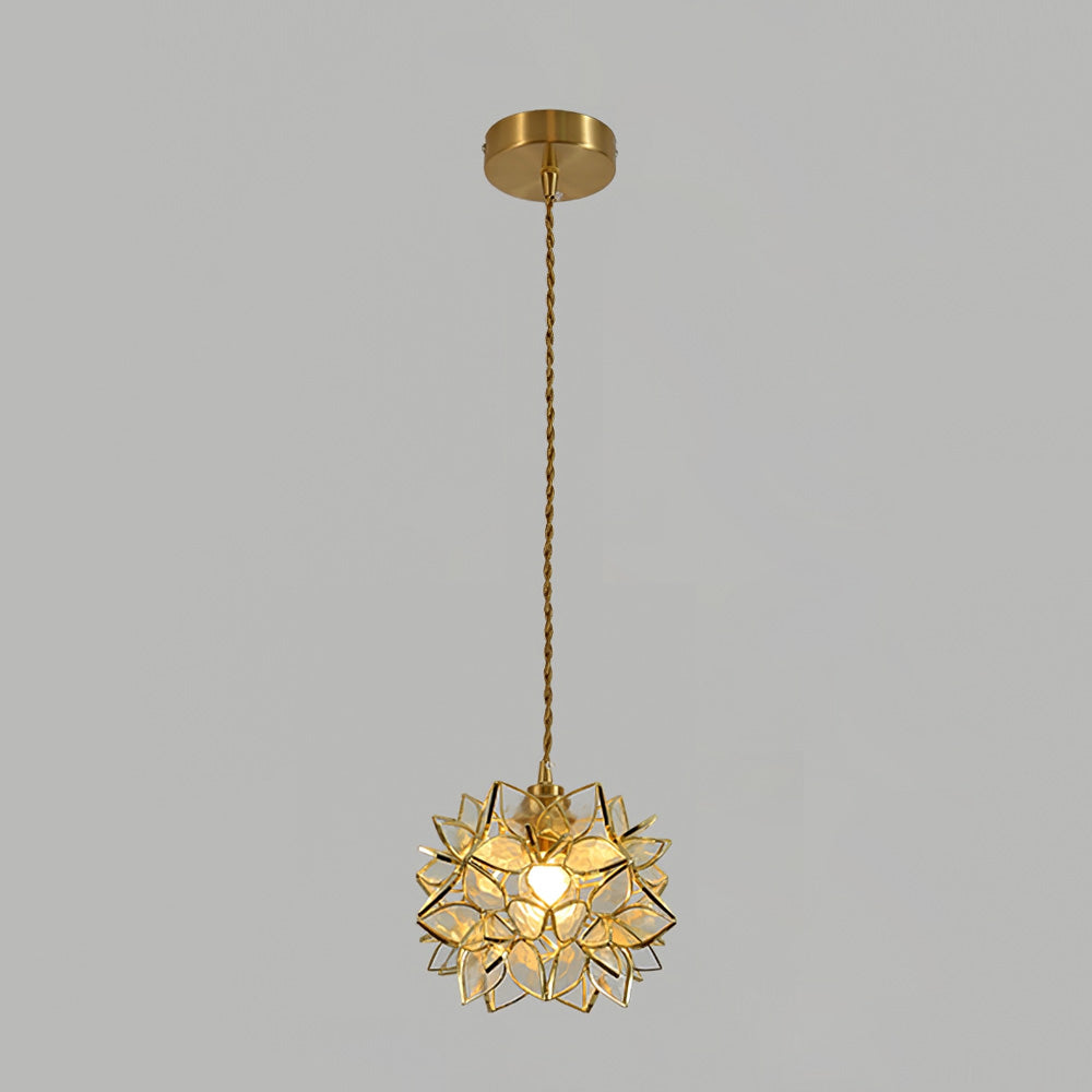 Elegant Capiz Shell Flower Pendant Lamp, Brass Finish, Dimmable, Modern Lighting