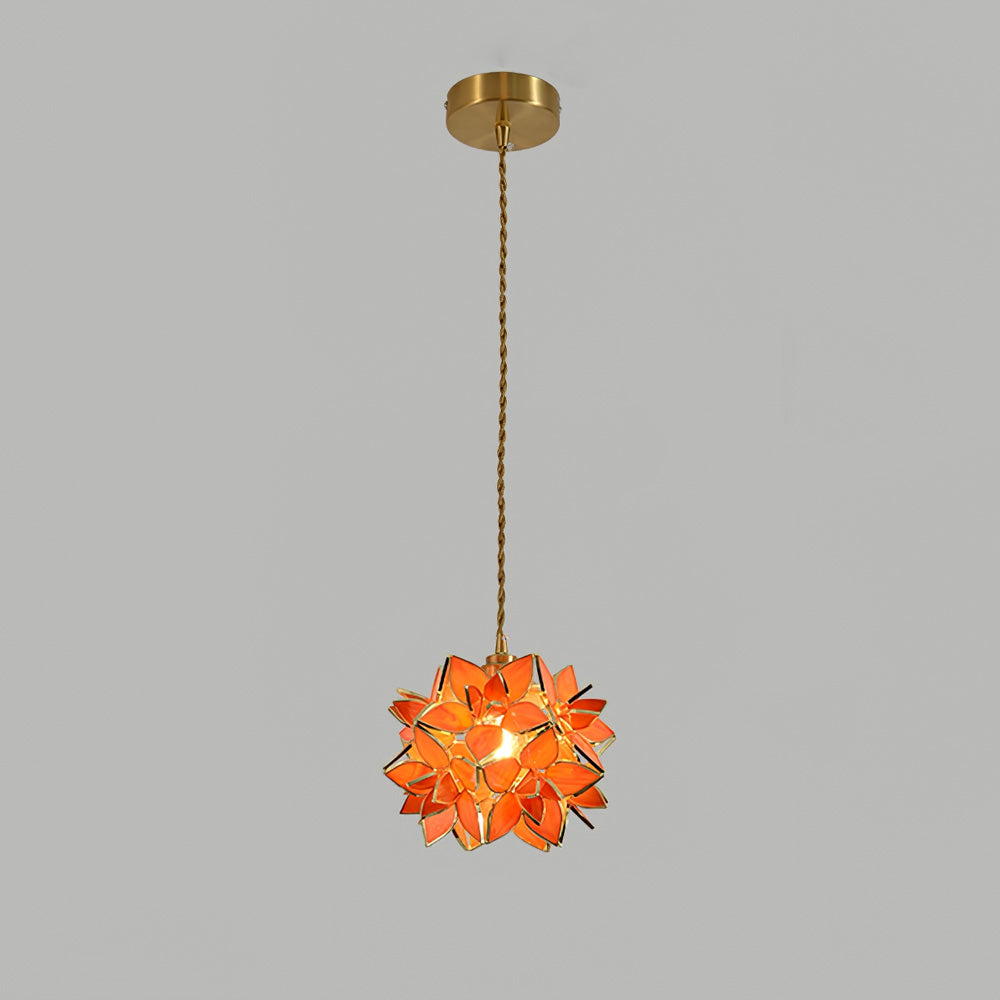 Elegant Capiz Shell Flower Pendant Lamp, Brass Finish, Dimmable, Modern Lighting