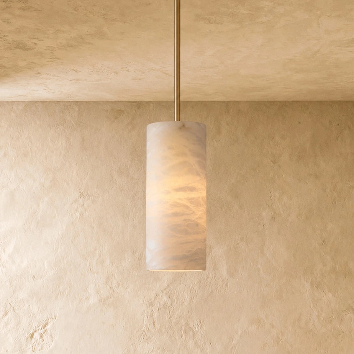 Carved Alabaster Cylinder Pendant Light - Celestial