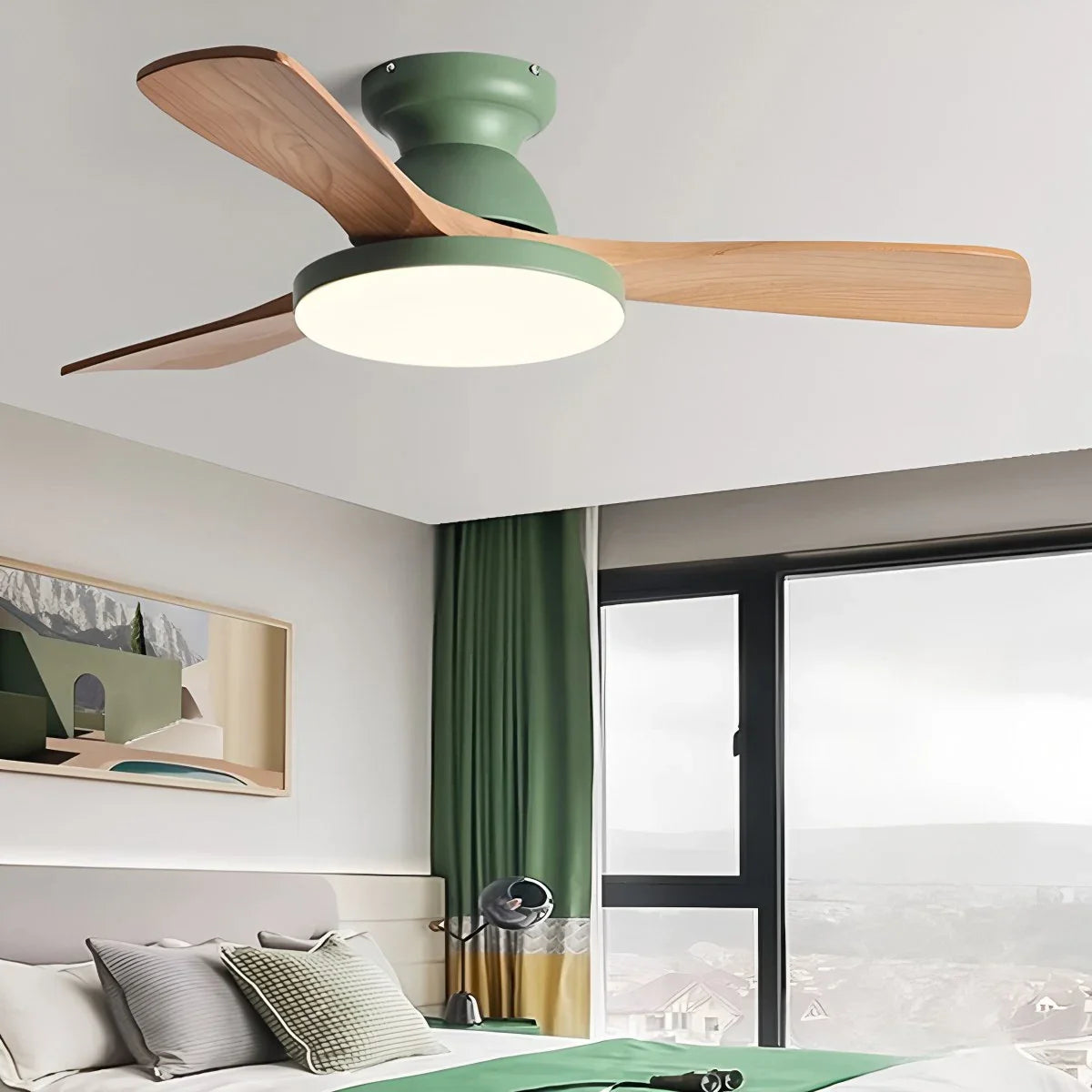 Vintage 3-leaf Wood Ceiling Fan Lamp