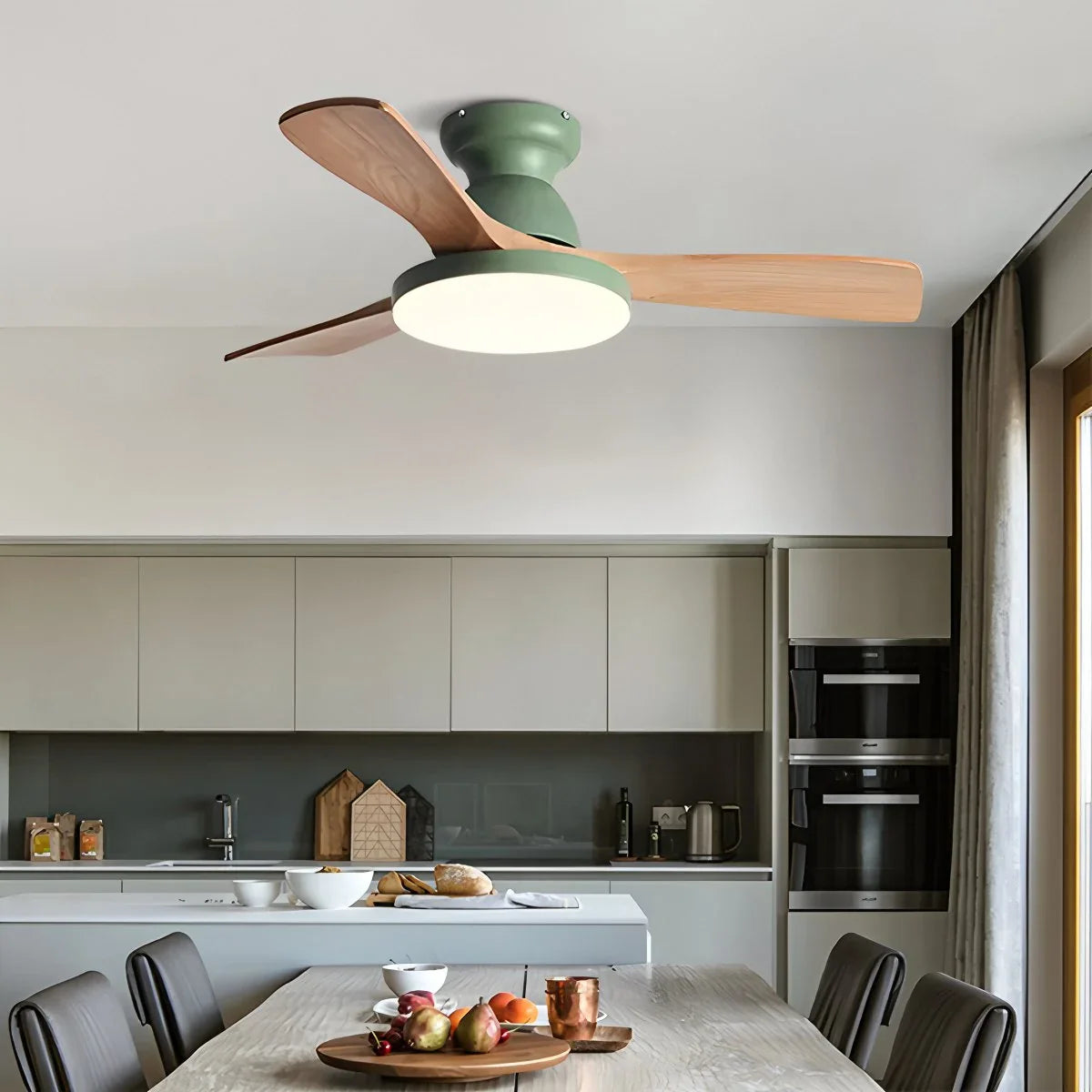 Vintage 3-leaf Wood Ceiling Fan Lamp