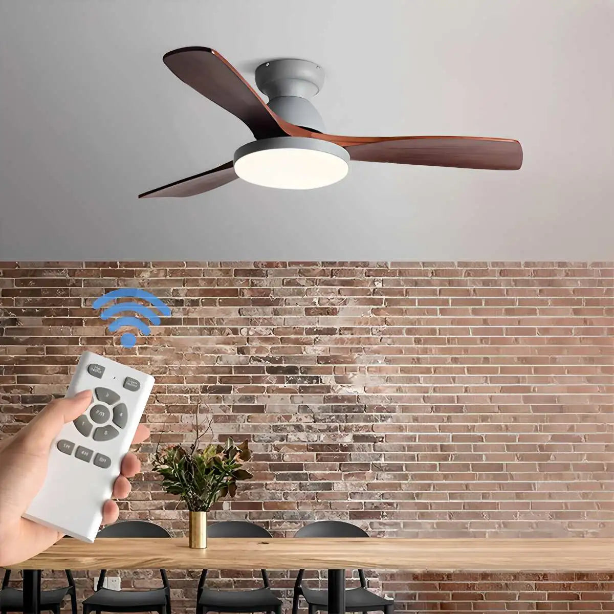 Vintage 3-leaf Wood Ceiling Fan Lamp