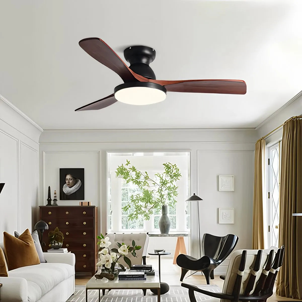 Vintage 3-leaf Wood Ceiling Fan Lamp