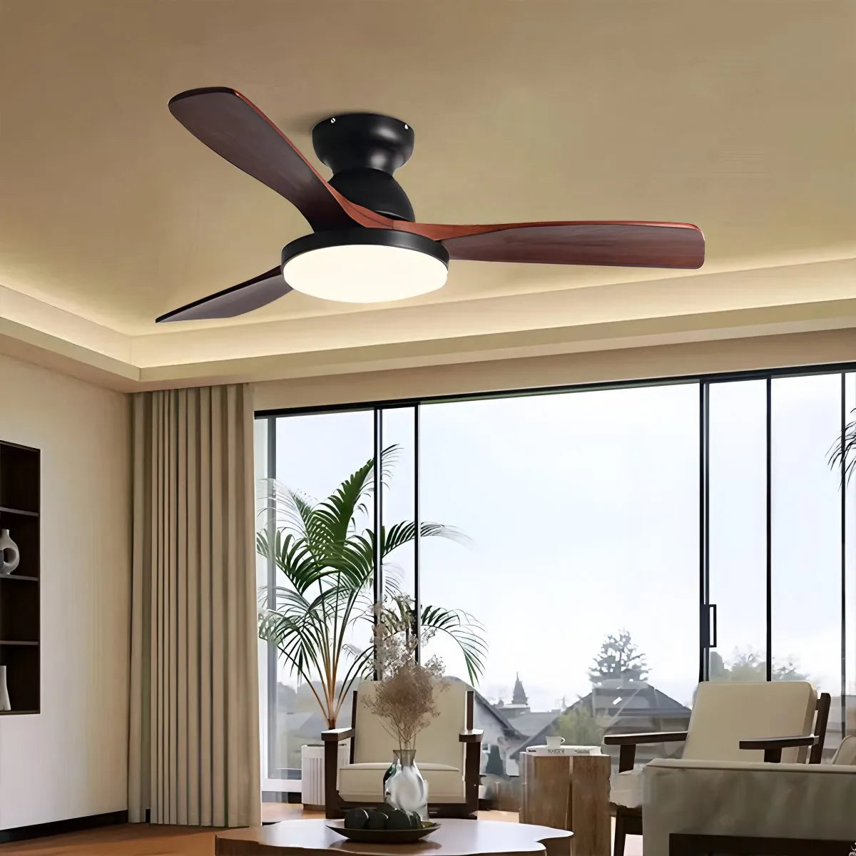 Vintage 3-leaf Wood Ceiling Fan Lamp