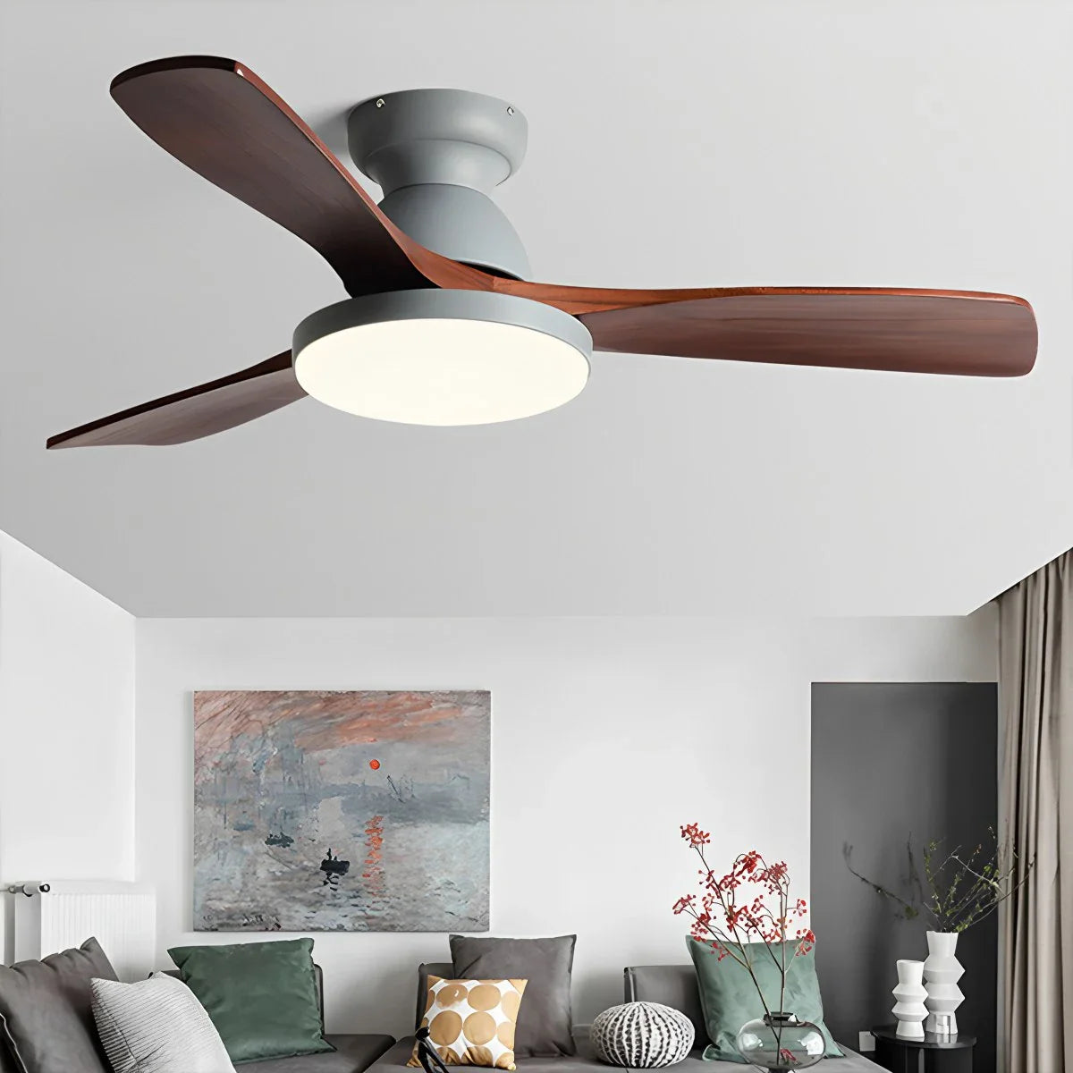 Vintage 3-leaf Wood Ceiling Fan Lamp