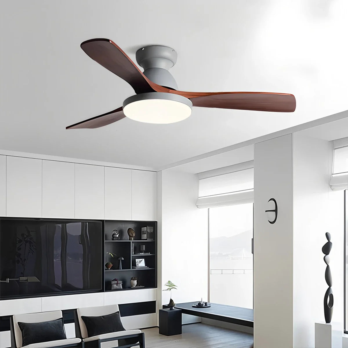 Vintage 3-leaf Wood Ceiling Fan Lamp